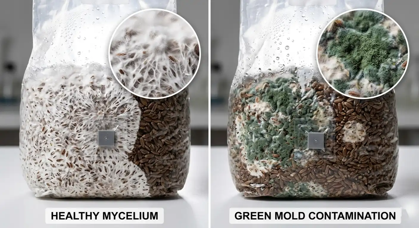 mycelium vs mold comparison in grow bag